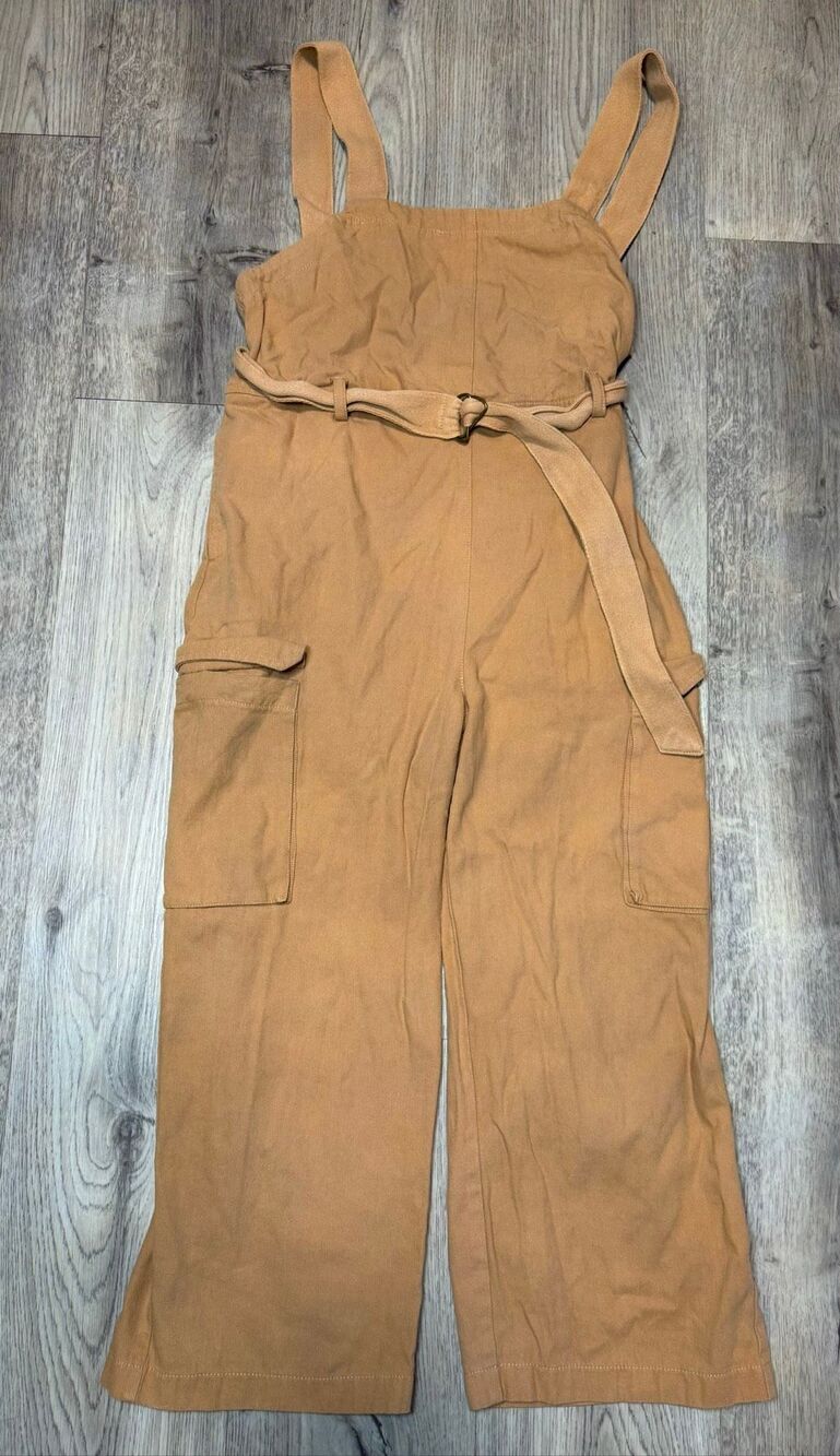 Mod Ref Jumpsuit Overalls Womens M Tan Short Sleeve Pockets Cotton